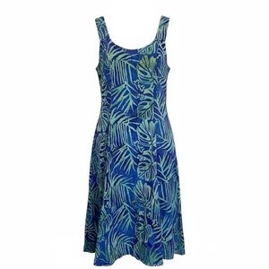 Bali Batiks Blue Leaf Print Dress Size XS Tropical Hawaiian Coconut Girl Travel